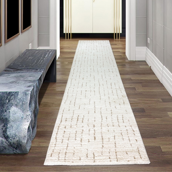 Teppich Wohnzimmer Schlafzimmer Strich Muster kuschelig creme mit beige/braunen Streifen
