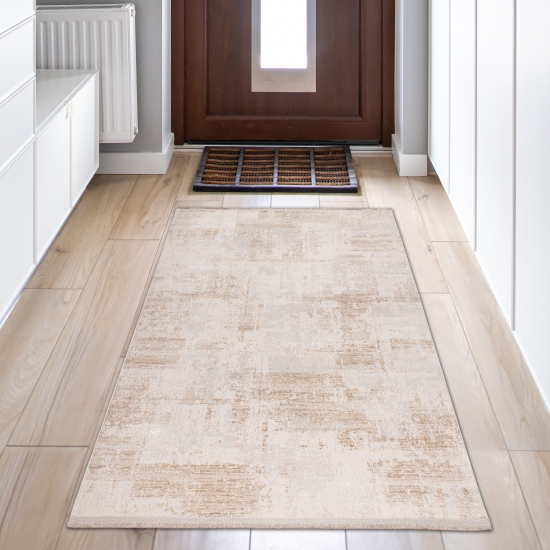 Preview: Moderner feiner Wohnzimmer-Teppich | glänzend | beige-weiß Preview: Moderner feiner Wohnzimmer-Teppich | glänzend | beige-weiß