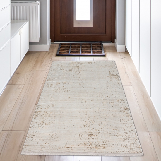 Preview: Glänzender Designer Teppich für das Wohnzimmer | gold-weiß Preview: Glänzender Designer Teppich für das Wohnzimmer | gold-weiß