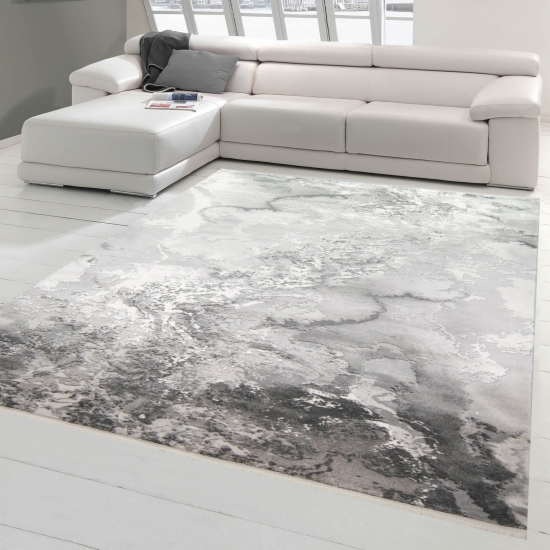 Wollteppich Moderner Teppich abstrakt Marmorteppich in grau