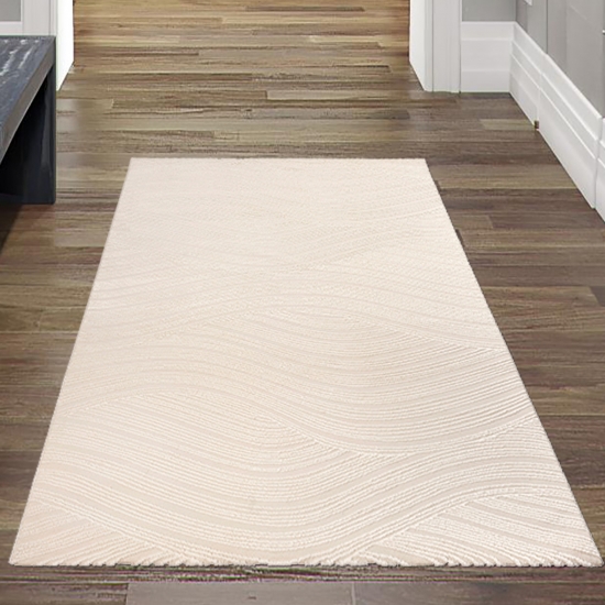 Recycle Wohnzimmerteppich Schlafzimmer mit modernen Wellen Formen liniert in beige