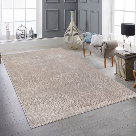 Moderner Teppich mit feiner Struktur und elegantem Liniendesign in Beige