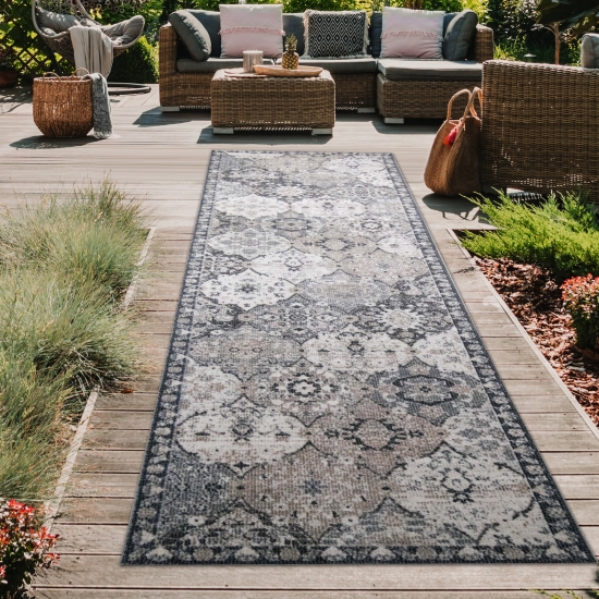 Teppich Orient Teppich Outdoor Wohnzimmerteppich Ornamente in grau