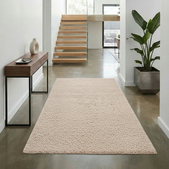Preview: Shaggy Teppich in Beige für Wohnzimmer und Schlafzimmer – weich, warm und gemütlich