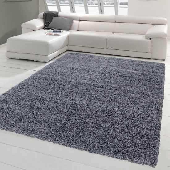 Shaggy Teppich Hochflor Langflor Teppich Wohnzimmer Teppich Gemustert in Uni Design dunkelgrau