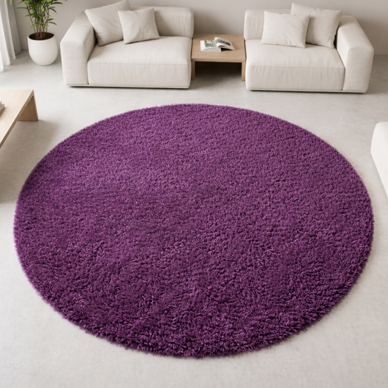 Preview: Shaggy Teppich in Lila für Wohnzimmer und Schlafzimmer – moderner Hochflor Teppich besonders weich und stilvoll