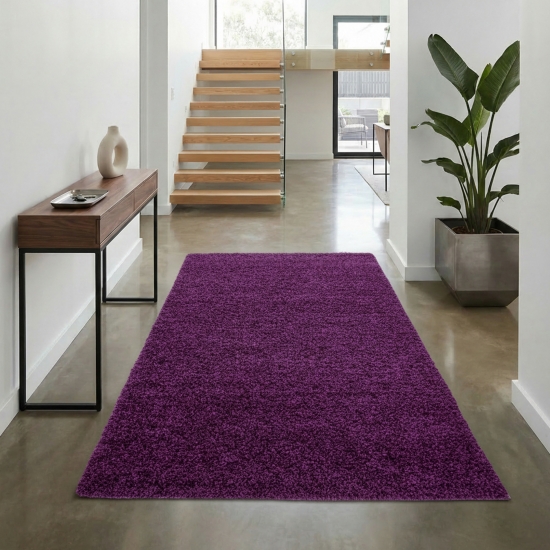 Preview: Shaggy Teppich in Lila für Wohnzimmer und Schlafzimmer – moderner Hochflor Teppich besonders weich und stilvoll