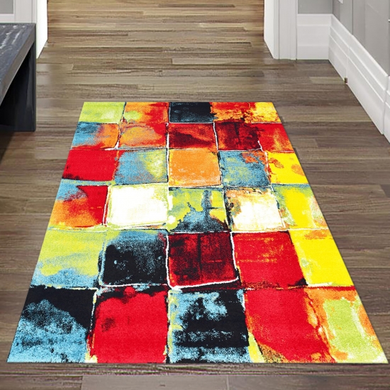 Preview: Moderner Designer Kurzflor Teppich • bunte Vierecke blau gelb Preview: Moderner Designer Kurzflor Teppich • bunte Vierecke blau gelb