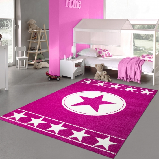 Kinderteppich Spielteppich Kinderzimmer Teppich Sternteppich Sterne Pink Creme