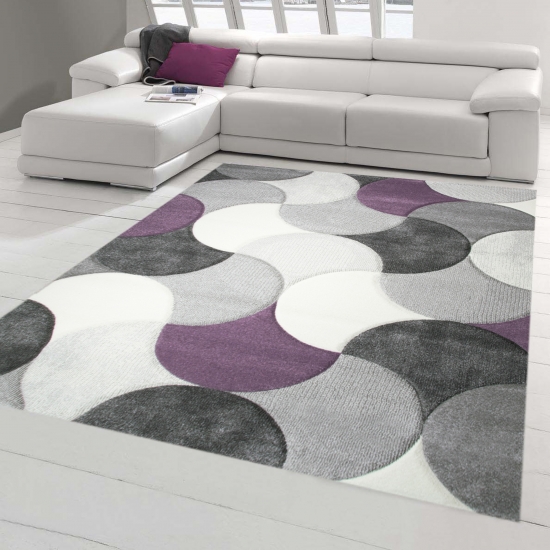 Designer und Moderner Teppich Kurzflor Tropfen Muster in Lila Grau Beige