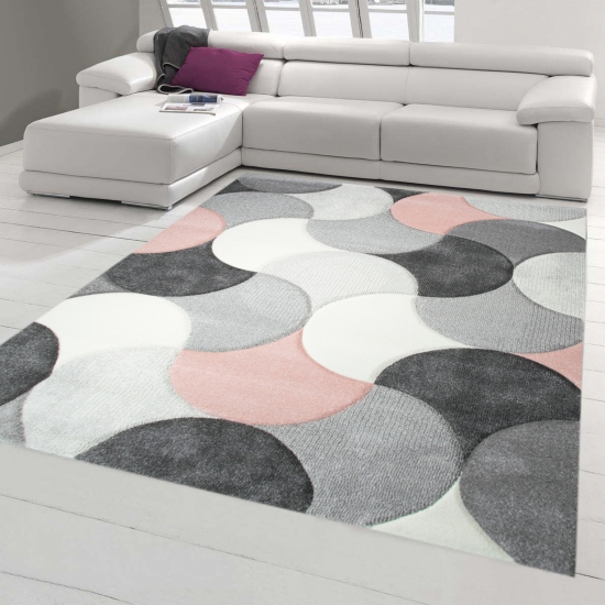 Designer und Moderner Teppich Kurzflor mit Tropfen Muster in Rosa Grau Beige