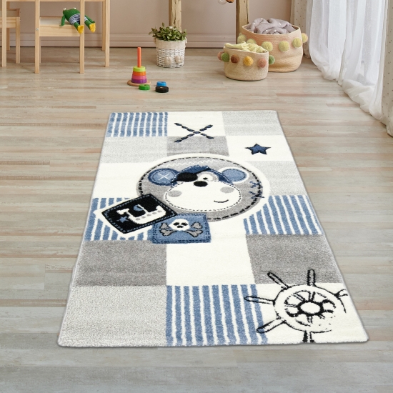 Kinderteppich Spielteppich Teppich Kinderzimmer Babyteppich Pirat Affe in Blau