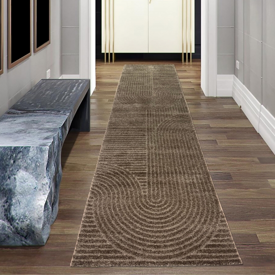 Preview: Moderner Teppich mit Bogenmuster Pflegeleicht und Stilvoll in Braun