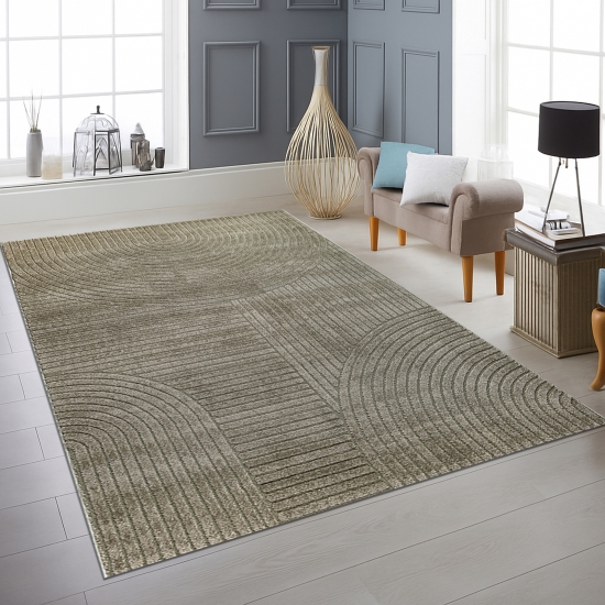 Teppich grün mit 3D-Linienmuster weich & wohnlich