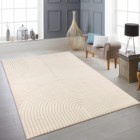 Teppich grau mit 3D-Linienmuster weich & elegant