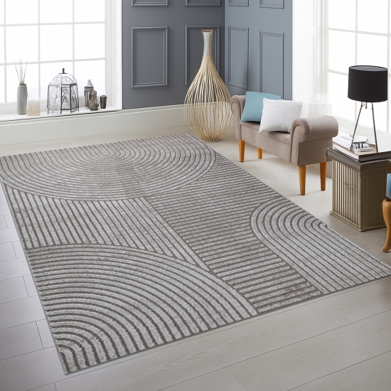 Teppich grau mit 3D-Linienmuster weich & elegant