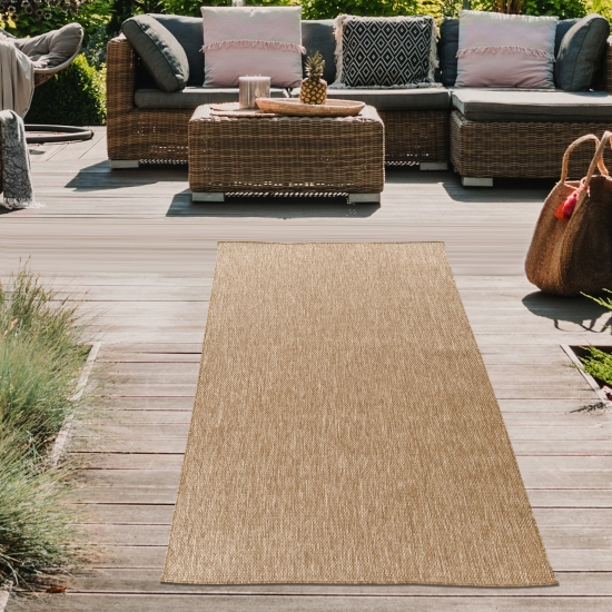 Preview: Moderner In- und Outdoorteppich wetterbeständig im Unistil in Beige Preview: Moderner In- und Outdoorteppich wetterbeständig im Unistil in Beige
