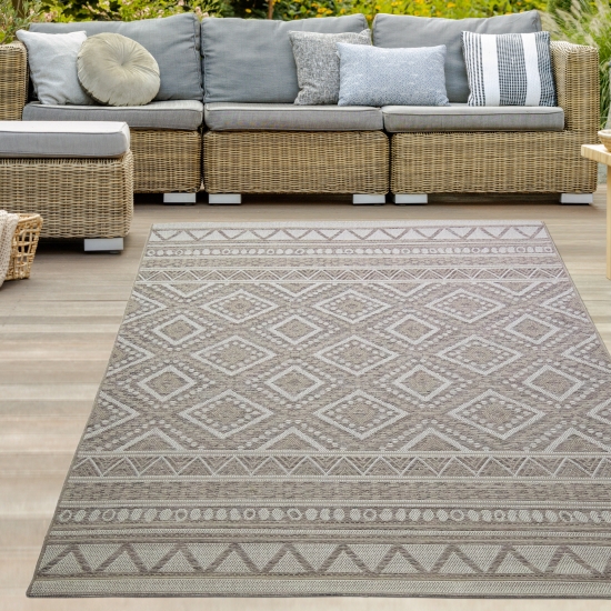 In- & Outdoor Teppich Sisal Optik mit Rautenmustern beige braun