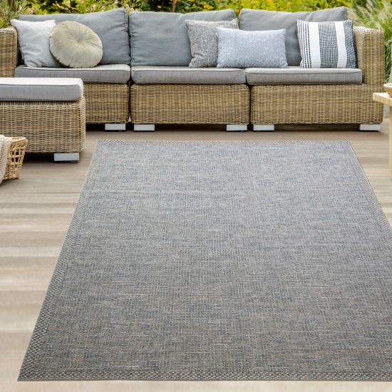 In- & Outdoor Teppich Sisal Optik Küche Wohnzimmer Terrasse Balkon – türkis grau