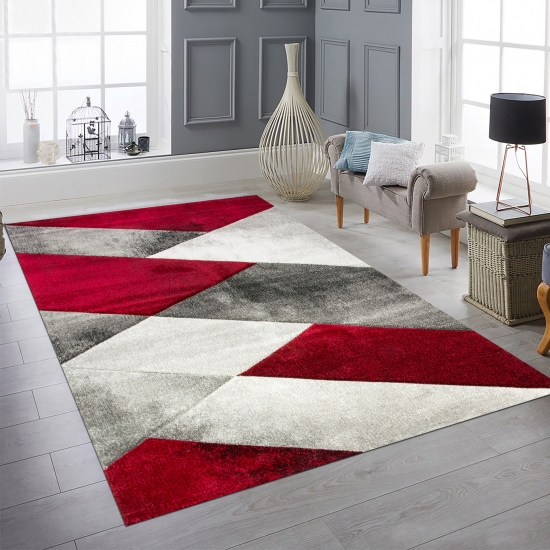 Teppich modern Teppich Wohnzimmer abstrakt geometrisches Muster in rot grau