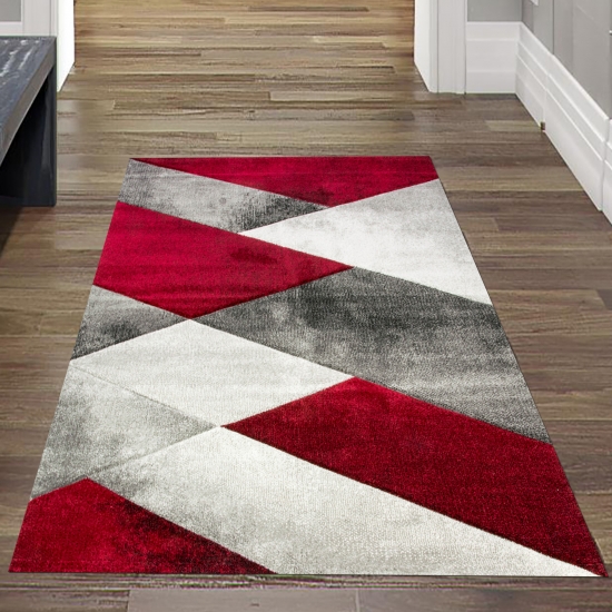 Preview: Teppich modern Teppich Wohnzimmer abstrakt geometrisches Muster in rot grau Preview: Teppich modern Teppich Wohnzimmer abstrakt geometrisches Muster in rot grau