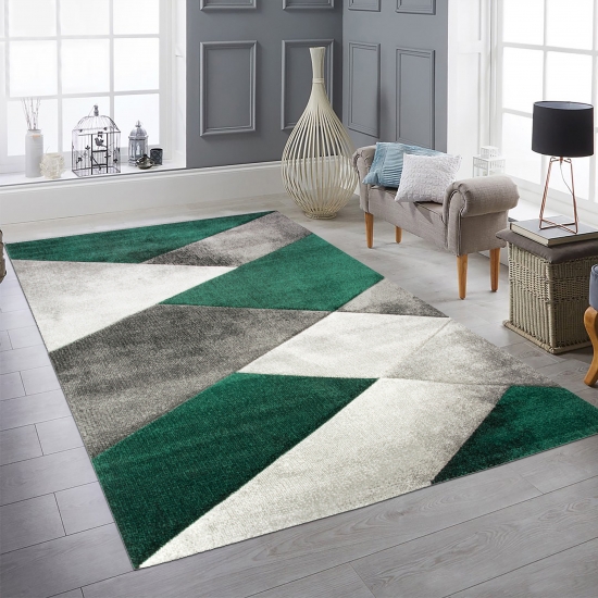 Teppich modern Teppich Wohnzimmer abstrakt geometrisches Muster in grün grau