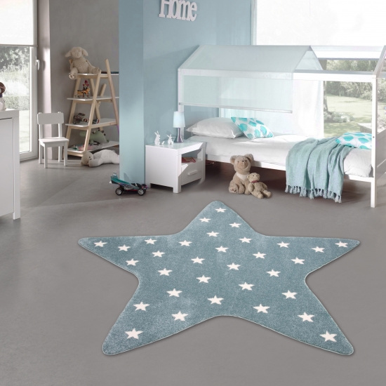Kinderzimmer Teppich Stern Spielteppich in Türkis