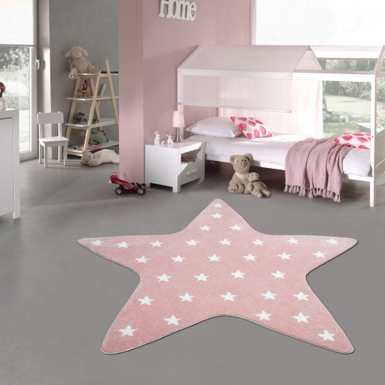 Kinderzimmer Teppich Stern Spielteppich in Rosa