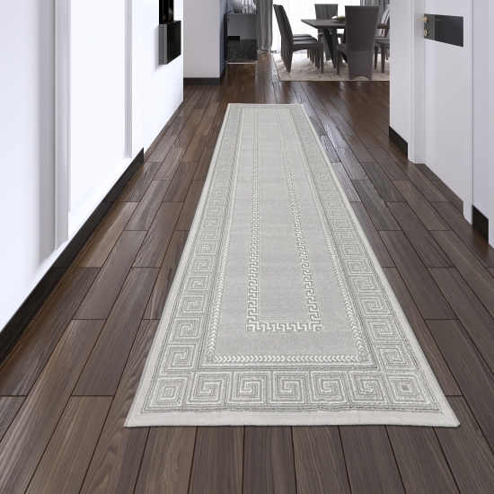 Preview: Teppich grau silber Bordüre Design pflegeleicht strapazierfähig Wohnzimmer Preview: Teppich grau silber Bordüre Design pflegeleicht strapazierfähig Wohnzimmer