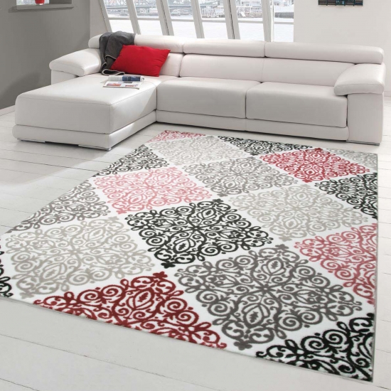 Moderner Teppich Designer Teppich Orientteppich mit Glitzergarn Wohnzimmer Teppich mit Ornamente Meliert in Creme Beige Grau Anthrazit Rose