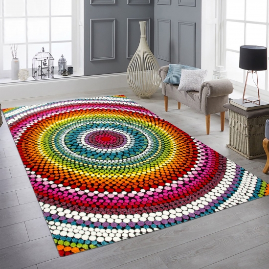 Teppich modern Wohnzimmer Teppich Regenbogen bunt