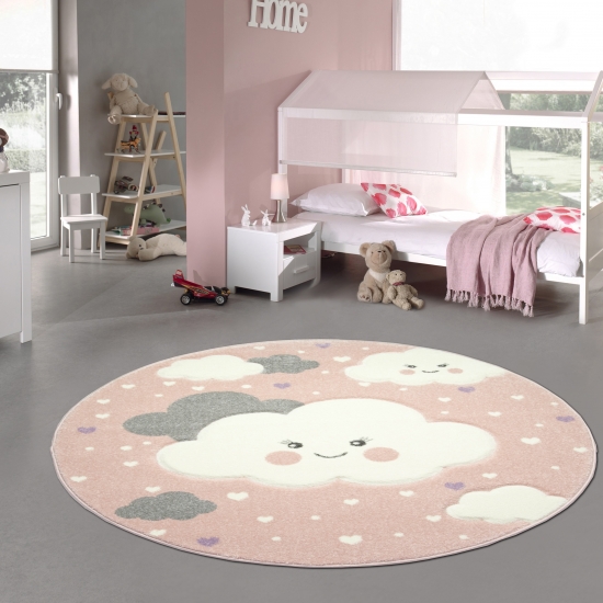 Kinderteppich Spielteppich mit Wolken in Rosa
