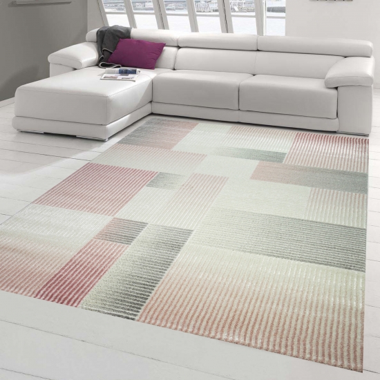 Modern-geometrischer Teppich Karo-Design in Pastellfarben
