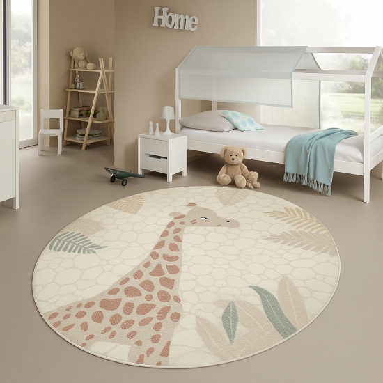 Kinderzimmer Teppich mit Giraffenmuster in creme beige Kinderzimmer Teppich mit Giraffenmuster in creme beige