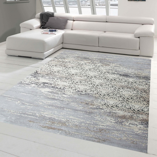 Designer Teppich Moderner Teppich Wollteppich Meliert Wohnzimmerteppich Wollteppich Ornament Grau Cream Taupe