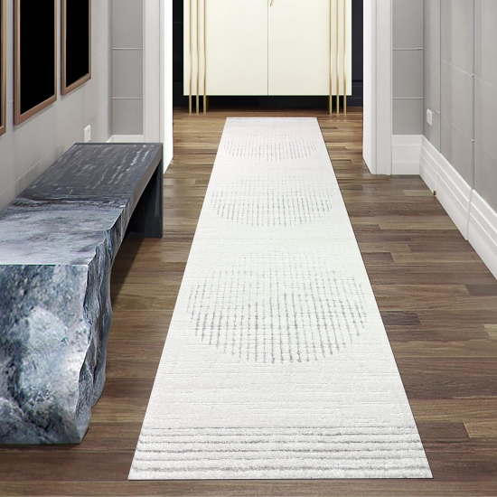 Wohnzimmerteppich Schlafzimmerteppich hoch tief Effekt Kreis Design mit strichen in creme beige