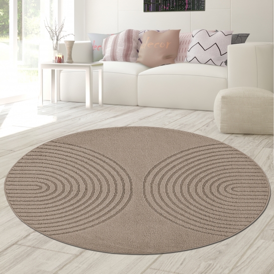 Preview: Moderner Teppich Braun mit 3D-Kreismuster für Wohn- und Schlafräume