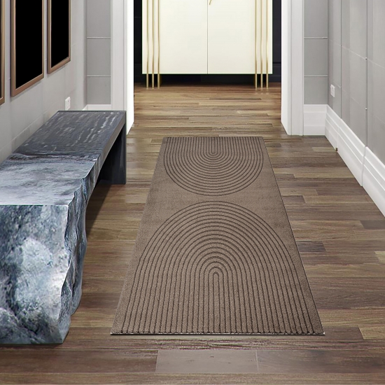 Preview: Moderner Teppich Braun mit 3D-Kreismuster für Wohn- und Schlafräume