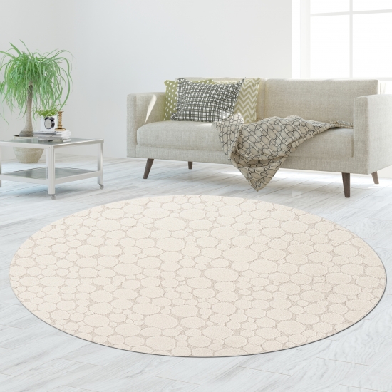Wohnzimmerteppich strapazierfähig mit gepunktetem Design in Creme