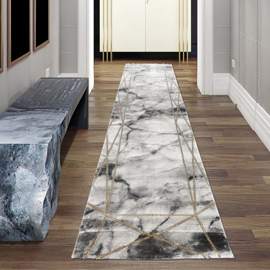 Teppich Wohnzimmer Designerteppich Marmor Optik mit Glanzfasern in grau gold