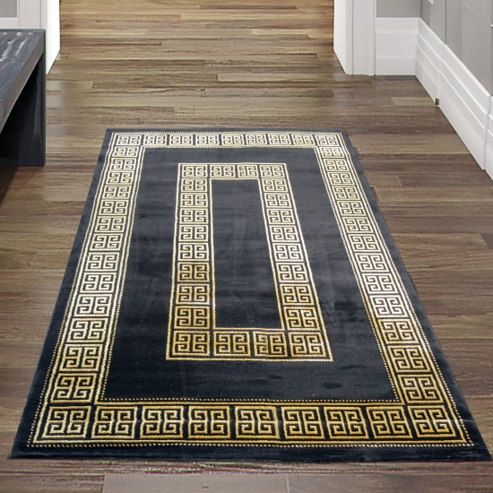 Teppich modern mit klassischer Bordüre in schwarz gold