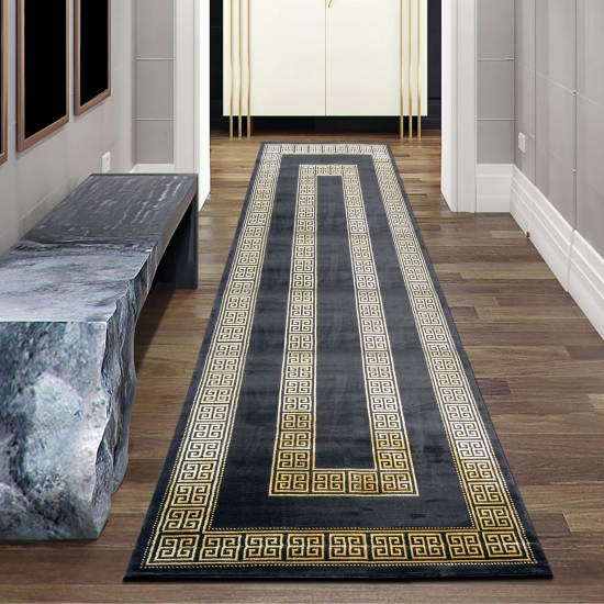 Teppich modern mit klassischer Bordüre in schwarz gold