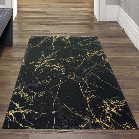 Teppich Wohnzimmer modern Teppich Marmor Optik in schwarz gold