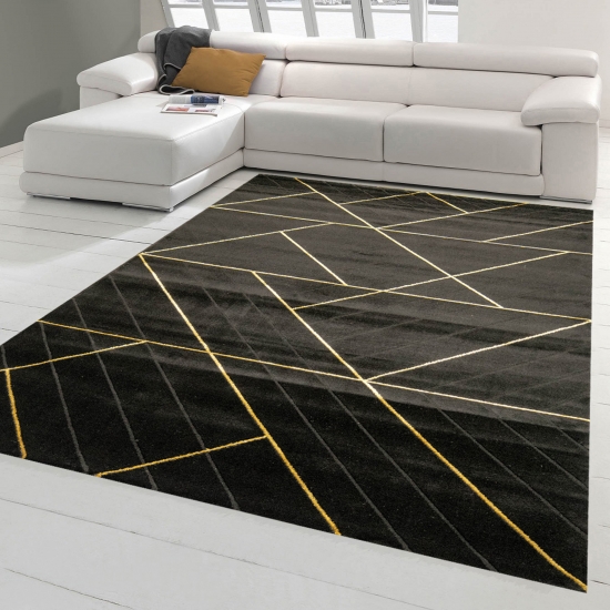 Teppich modern Designerteppich geometrisches Muster in schwarz gold