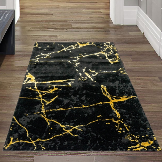 Teppich Design Wohnzimmerteppich Marmor Optik in schwarz gold