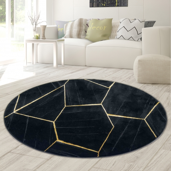 Teppich modern Wohnzimmerteppich geometrisches Muster in schwarz gold