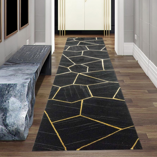 Teppich modern Wohnzimmerteppich geometrisches Muster in schwarz gold