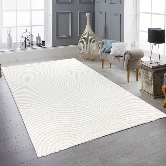 Designer Wohnzimmerteppich mit geometrischem Kreisemuster in creme