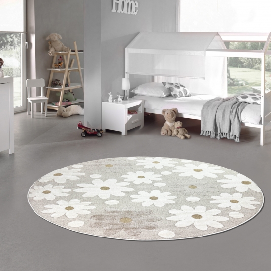 Preview: Niedlicher Kinderteppich mit Höheneffekt im Blumenmuster in creme beige Preview: Niedlicher Kinderteppich mit Höheneffekt im Blumenmuster in creme beige