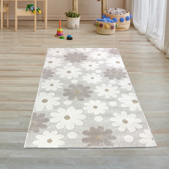 Preview: Niedlicher Kinderteppich mit Höheneffekt im Blumenmuster in creme beige Preview: Niedlicher Kinderteppich mit Höheneffekt im Blumenmuster in creme beige